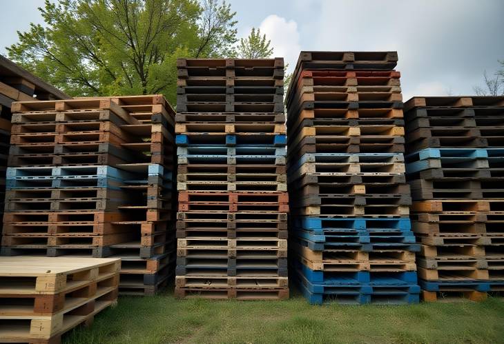 EPAL Pallets Stacked Outdoors  Kyiv, Ukraine, September 2019